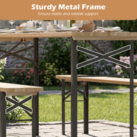 177 CM Folding Picnic Table with 2 Benches 3-Piece Solid Fir Wood Camping Beer Table Bench Set