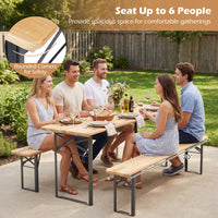 177 CM Folding Picnic Table with 2 Benches 3-Piece Solid Fir Wood Camping Beer Table Bench Set
