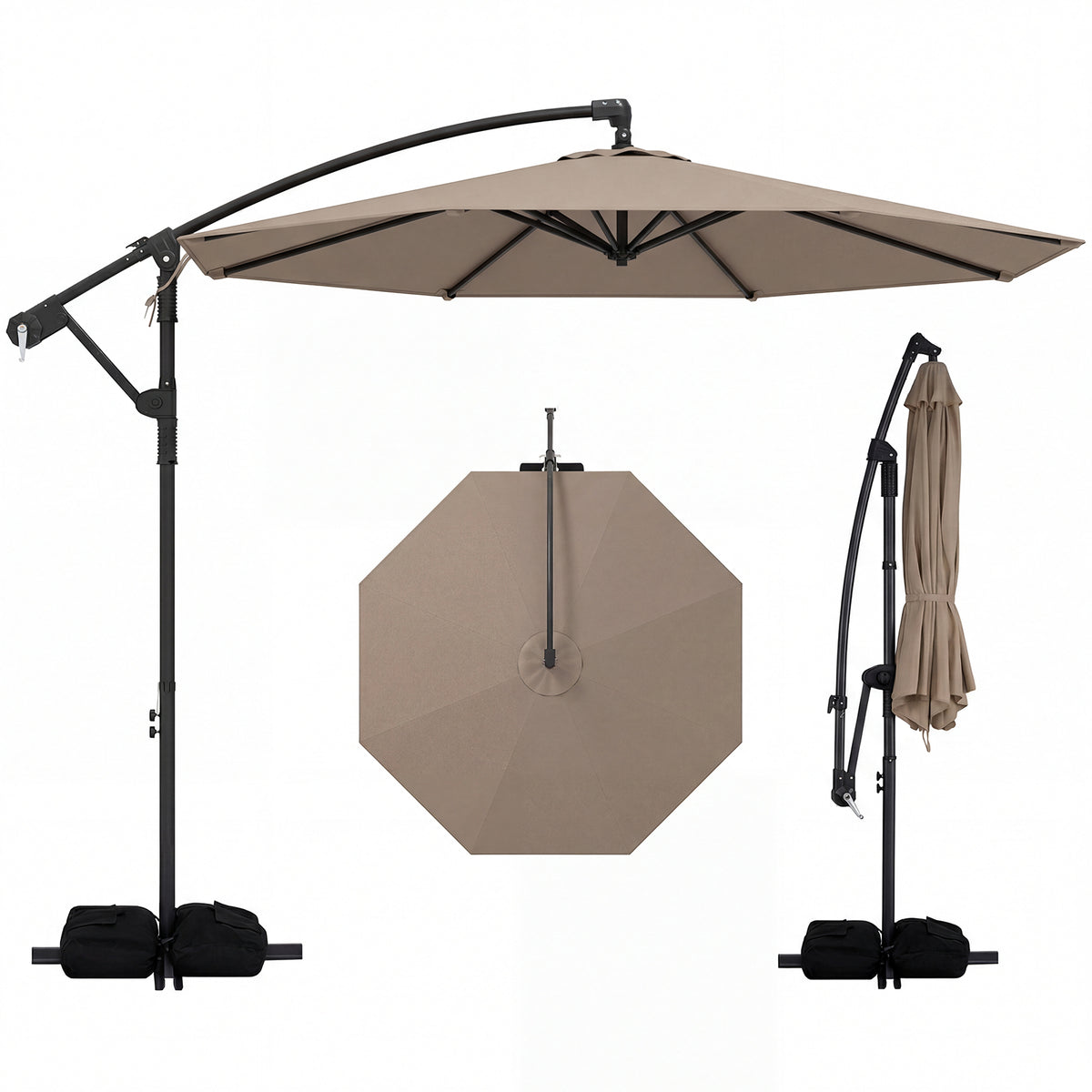 3M Offset Hanging Umbrella with Base Patio Cantilever Umbrella