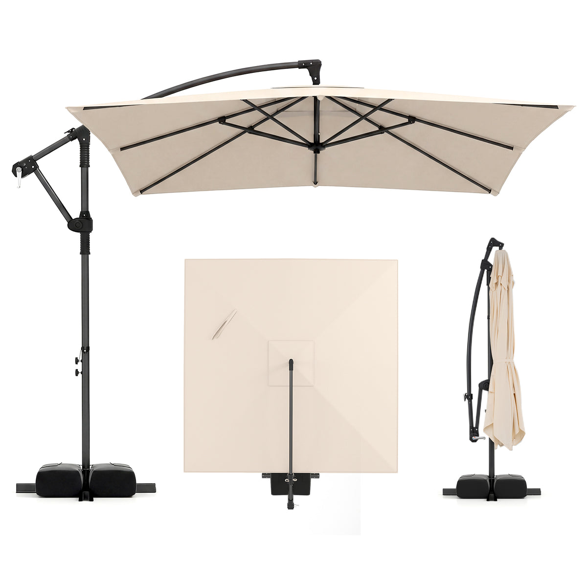 2.8M Patio Umbrella with Weighted Base Sandbags and Push Button Tilt for Garden