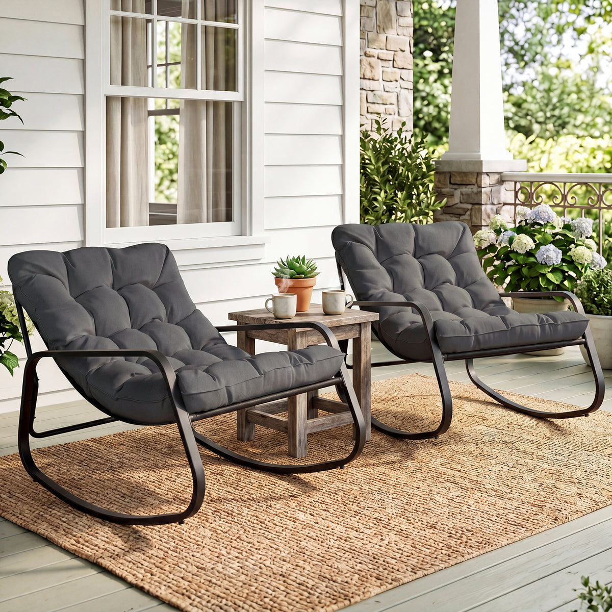 Large Outdoor Lounge Chair Rocking with Thick Cushion for Garden