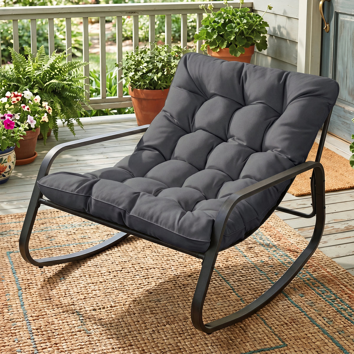 Large Outdoor Lounge Chair Rocking with Thick Cushion for Garden