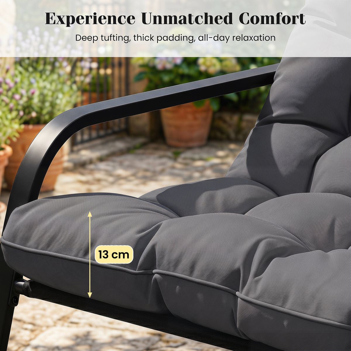 Large Outdoor Lounge Chair Rocking with Thick Cushion for Garden