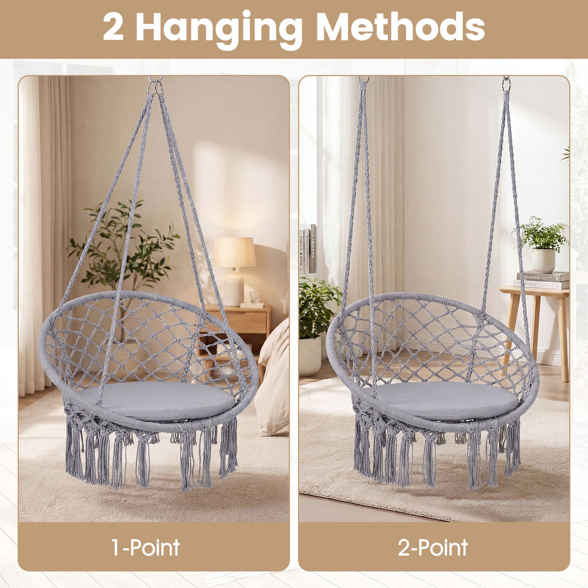 Macrame Swing Chair Hammock Chair with Round Seat Cushion
