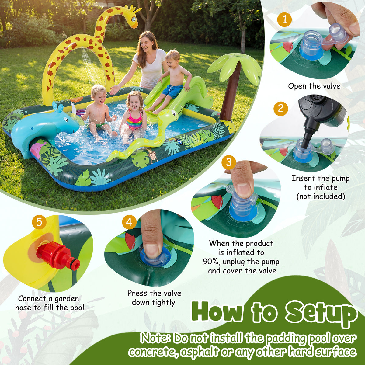Inflatable Play Center, Jungle Animal Spray Pool