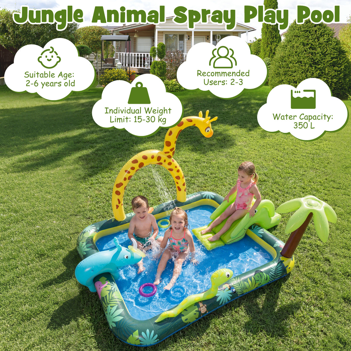 Inflatable Play Center, Jungle Animal Spray Pool