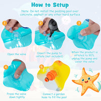 Inflatable Play Center, Marine Life Spray Pool with Slide, Seahorse-shaped Sprinkle