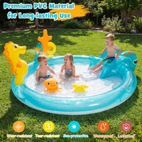 Inflatable Play Center, Marine Life Spray Pool with Slide, Seahorse-shaped Sprinkle