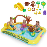 Inflatable Play Center, Animal Spray Pool with Slide, Arch-shaped Sprinkle