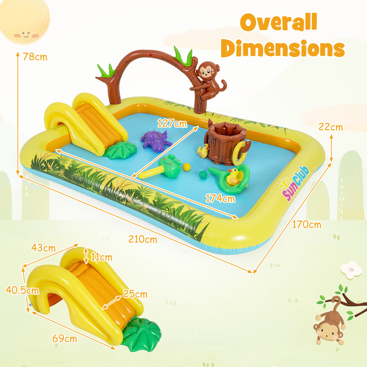 Inflatable Play Center, Animal Spray Pool with Slide, Arch-shaped Sprinkle