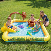 Inflatable Play Center, Animal Spray Pool with Slide, Arch-shaped Sprinkle