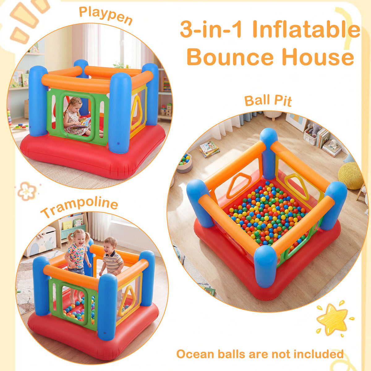 Inflatable Bounce House for Kids, Blow Up Jumping House with Transparent Side Walls