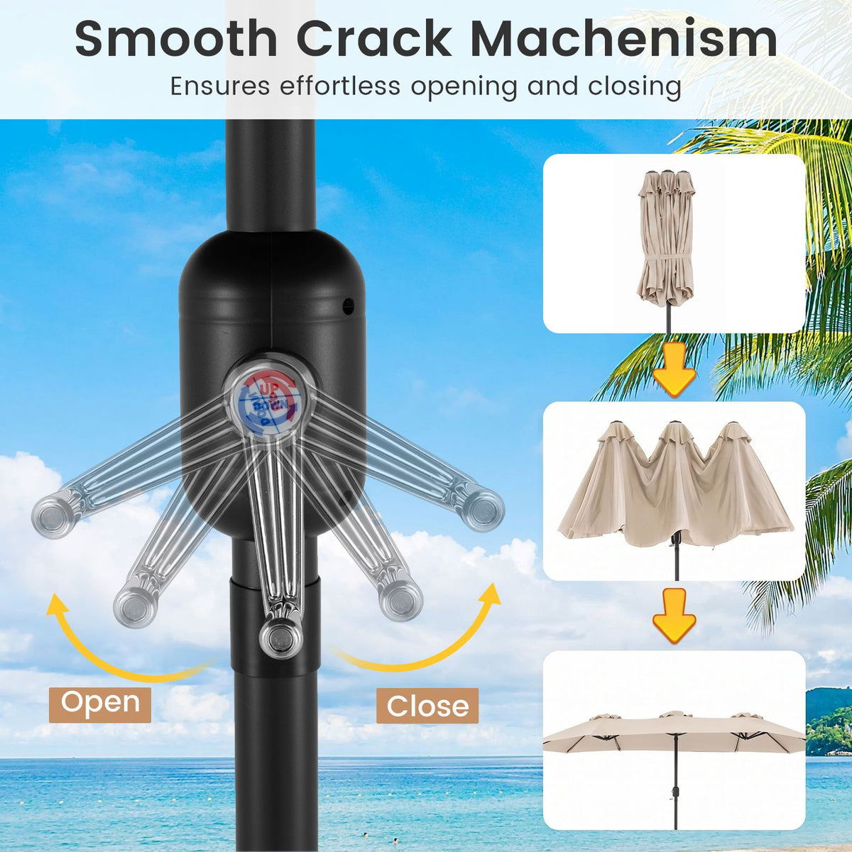 375cm Double-Sided Patio Umbrella with Crank Handle and amp for Garden Deck Poolside