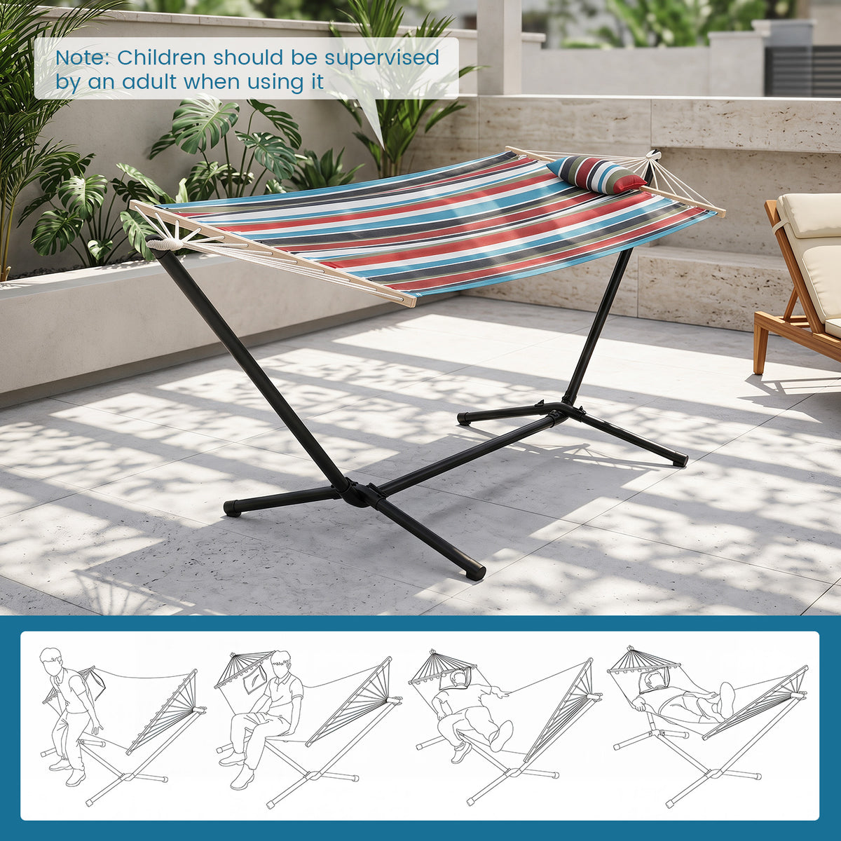 Portable Hammock with Stand, Outdoor Hammock with Space-saving Metal Frame