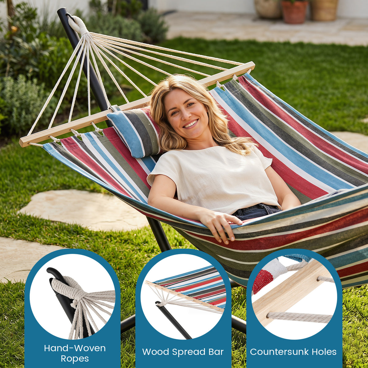 Portable Hammock with Stand, Outdoor Hammock with Space-saving Metal Frame
