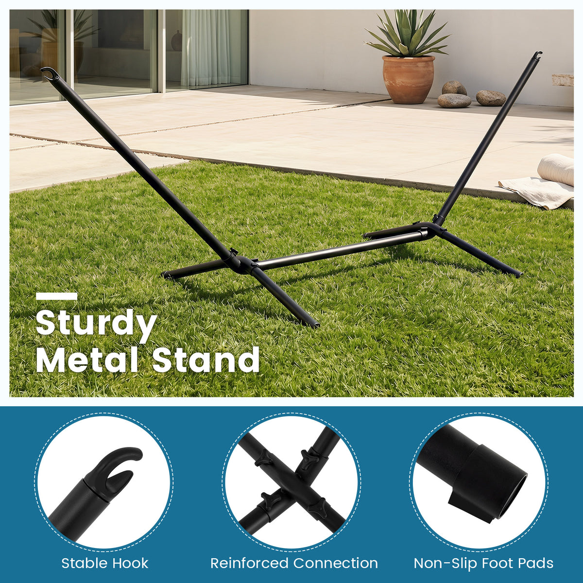 Portable Hammock with Stand, Outdoor Hammock with Space-saving Metal Frame