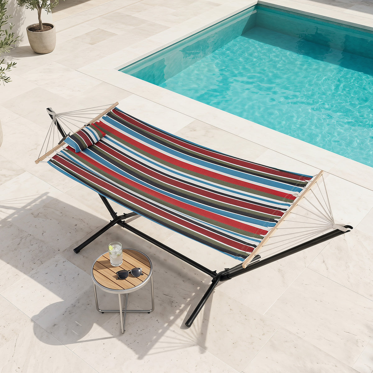 Portable Hammock with Stand, Outdoor Hammock with Space-saving Metal Frame