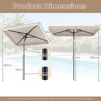 2 x 1.3m Rectangular Outdoor Balcony Umbrella