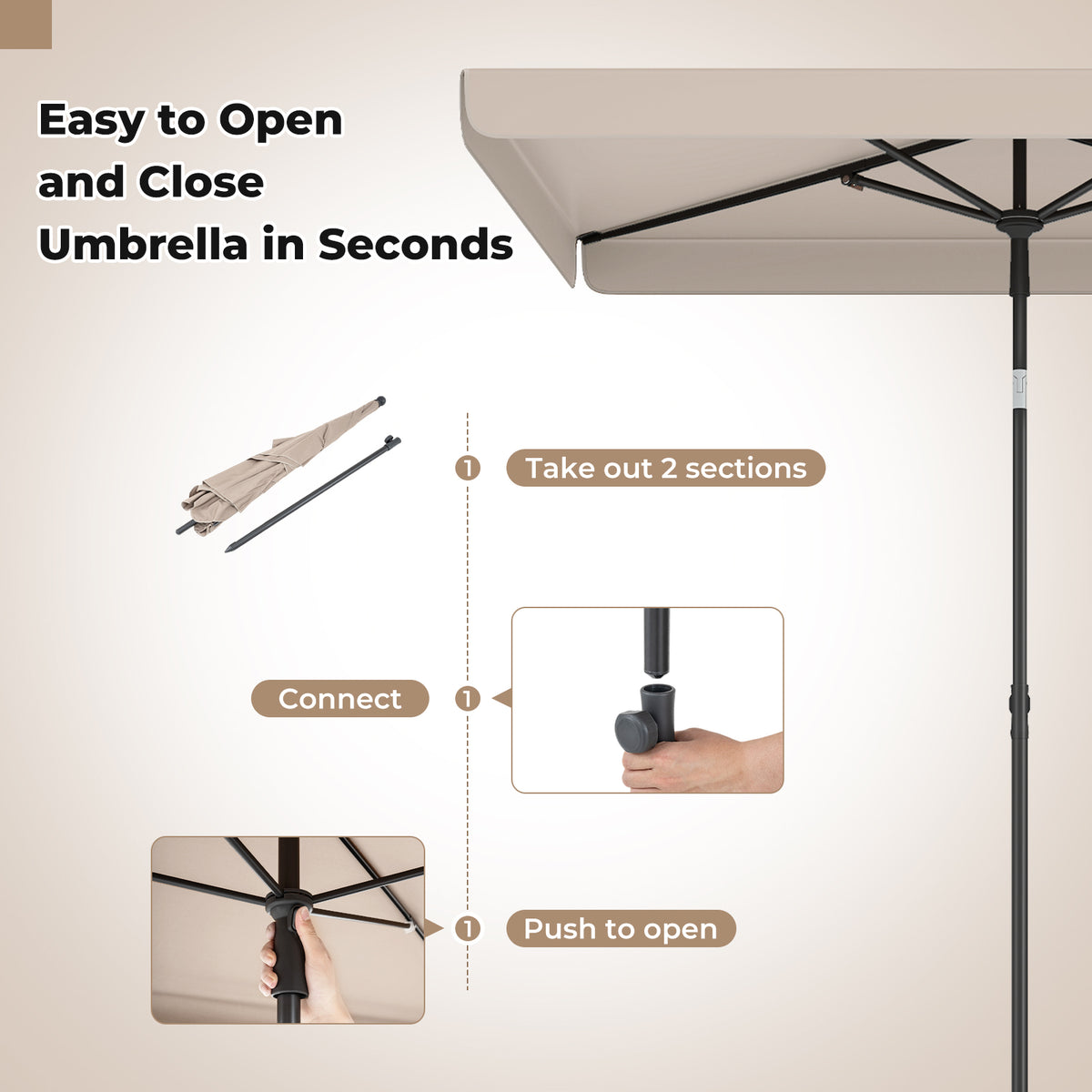 2 x 1.3m Rectangular Outdoor Balcony Umbrella