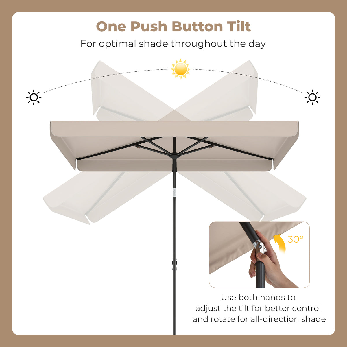 2 x 1.3m Rectangular Outdoor Balcony Umbrella