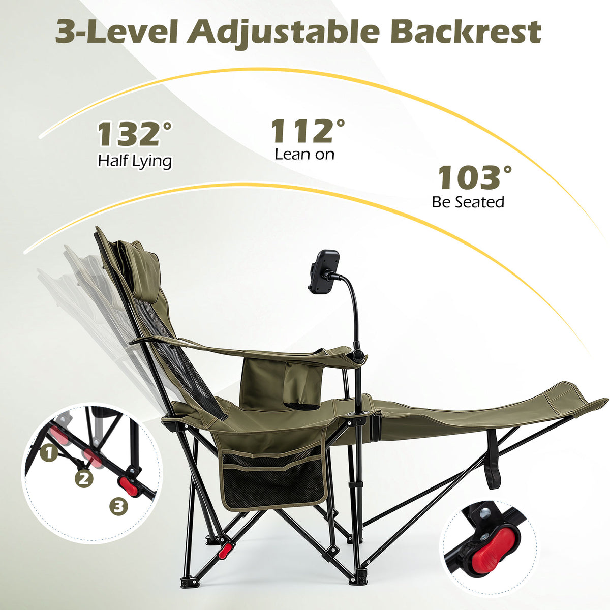 2-in-1 Camping Chair with Detachable Footrest and 3-Level Backrest