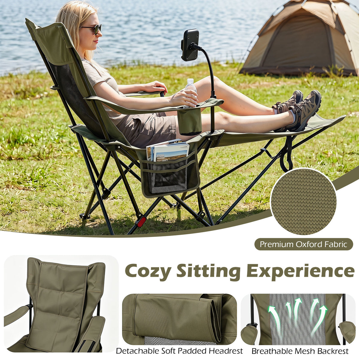 2-in-1 Camping Chair with Detachable Footrest and 3-Level Backrest