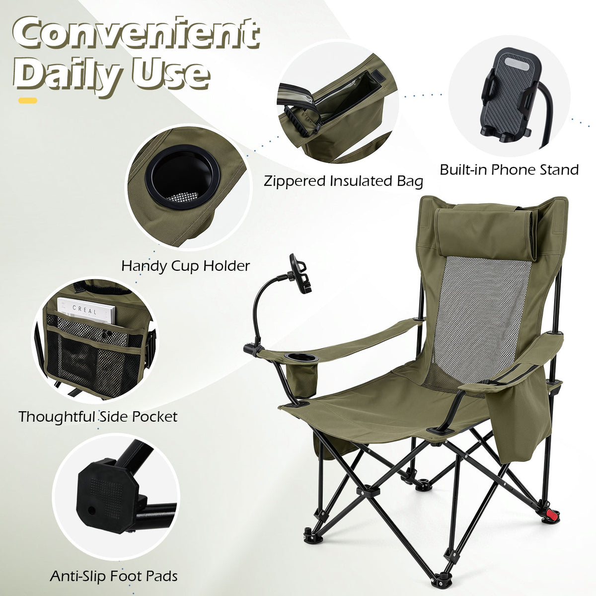 2-in-1 Camping Chair with Detachable Footrest and 3-Level Backrest