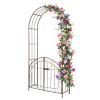 200 cm Garden Arch with Gate, Heavy-Duty Metal Arbor Trellis for Climbing Plants