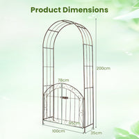 200 cm Garden Arch with Gate, Heavy-Duty Metal Arbor Trellis for Climbing Plants