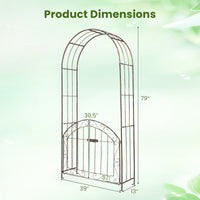 200 cm Garden Arch with Gate, Heavy-Duty Metal Arbor Trellis for Climbing Plants