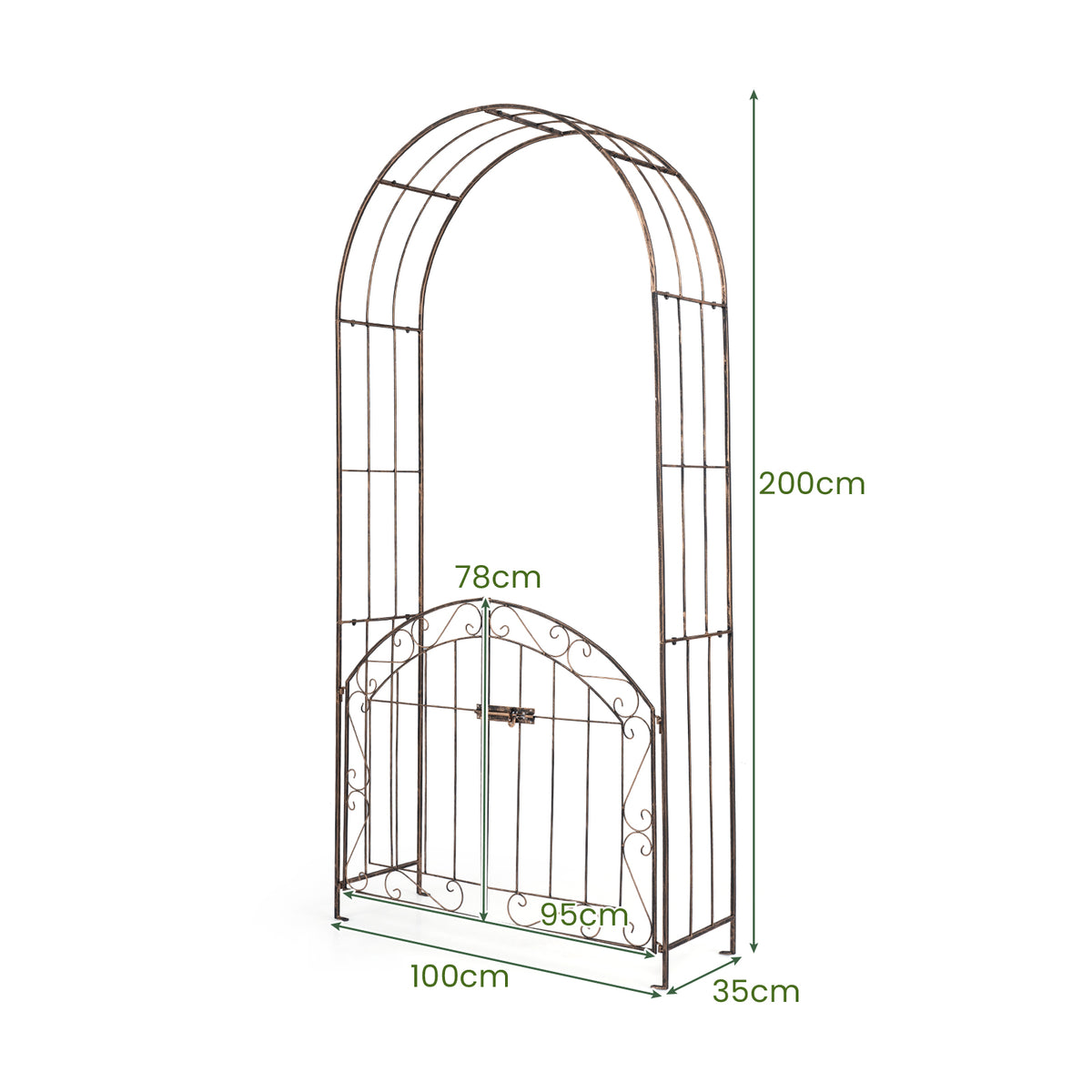 200 cm Garden Arch with Gate, Heavy-Duty Metal Arbor Trellis for Climbing Plants