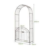 200 cm Garden Arch with Gate, Heavy-Duty Metal Arbor Trellis for Climbing Plants