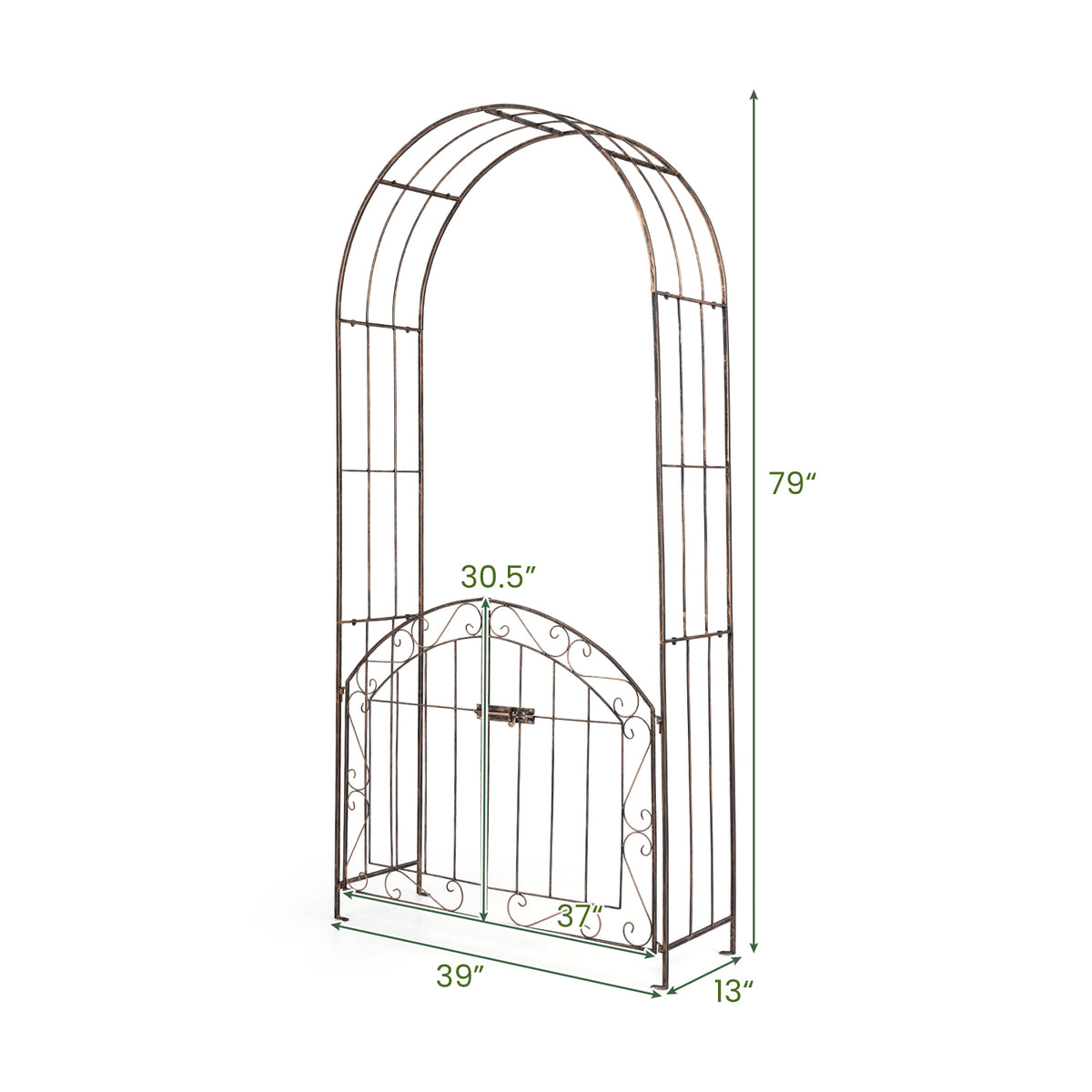 200 cm Garden Arch with Gate, Heavy-Duty Metal Arbor Trellis for Climbing Plants