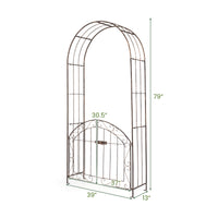 200 cm Garden Arch with Gate, Heavy-Duty Metal Arbor Trellis for Climbing Plants