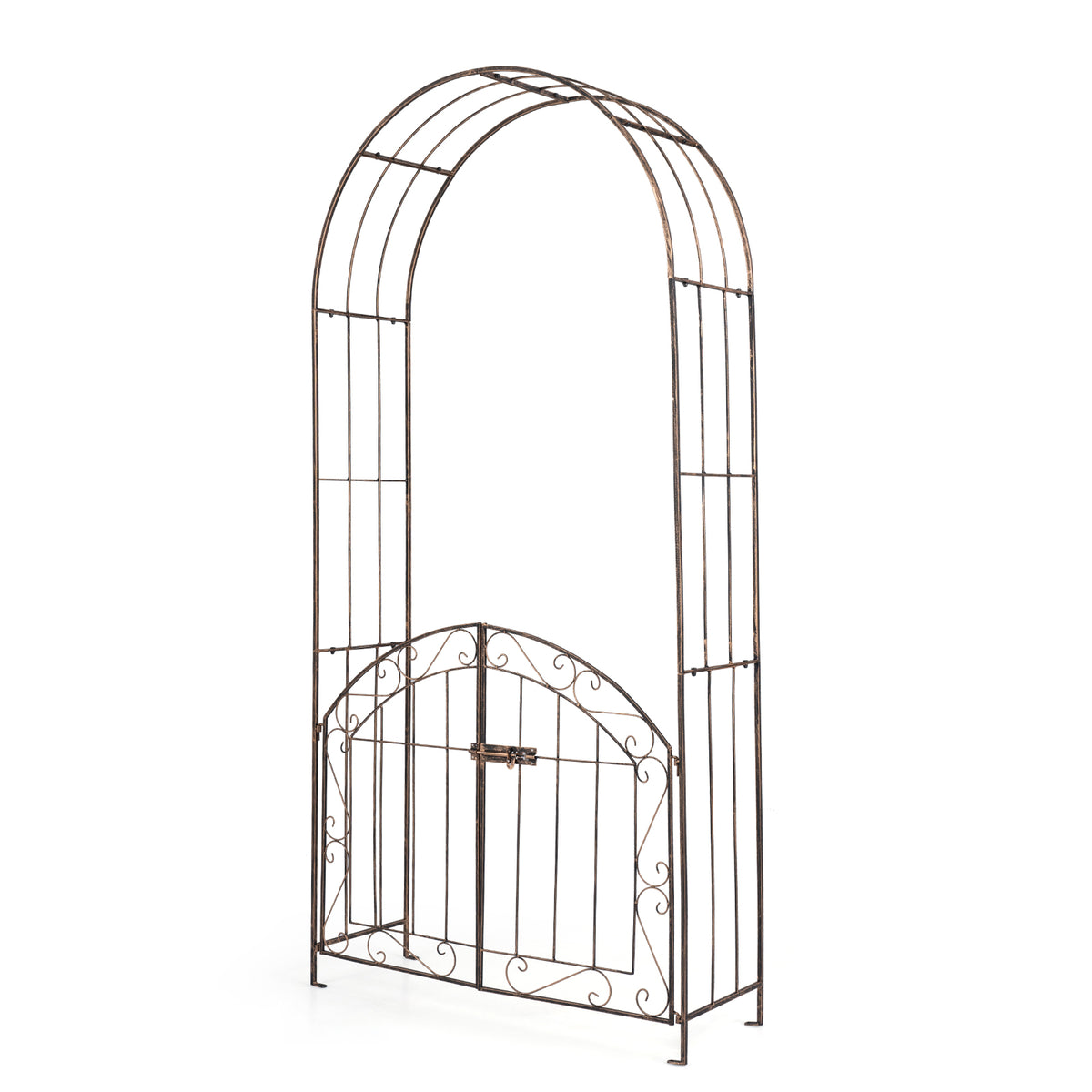 200 cm Garden Arch with Gate, Heavy-Duty Metal Arbor Trellis for Climbing Plants