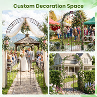 200 cm Garden Arch with Gate, Heavy-Duty Metal Arbor Trellis for Climbing Plants