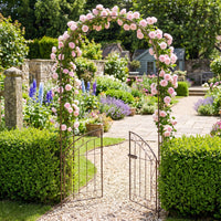 200 cm Garden Arch with Gate, Heavy-Duty Metal Arbor Trellis for Climbing Plants
