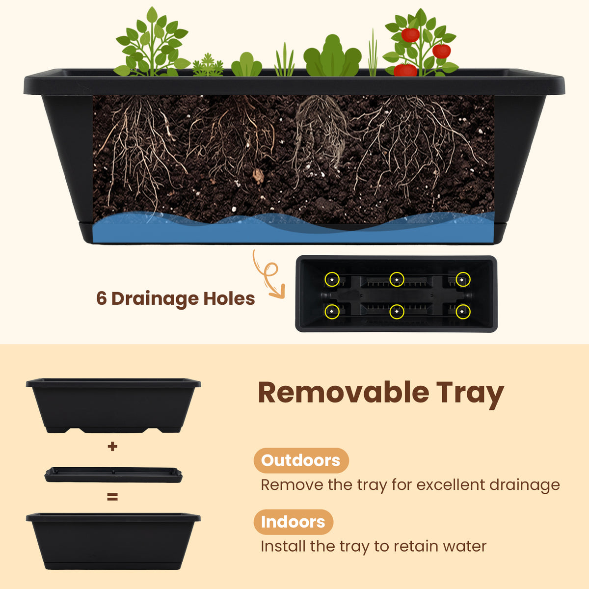 5-Tier Vertical Raised Garden Bed with Wheels and Drainage Holes for Backyard