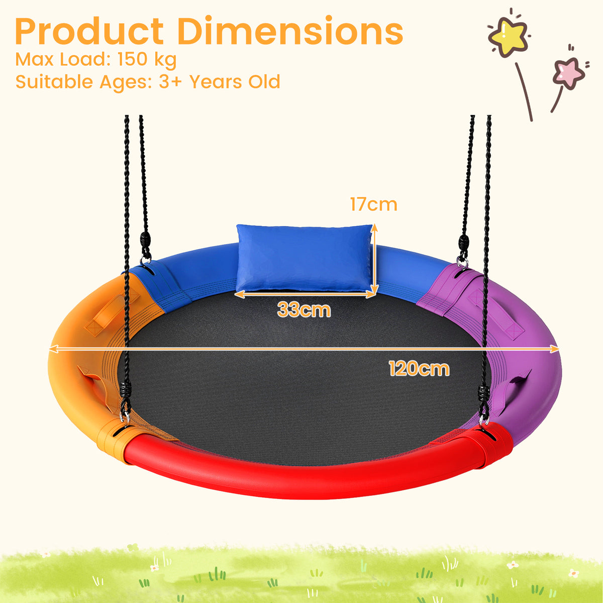 100/120 cm Tree Swing, Saucer Flying Swing with Soft Headrest, Built-in Handles and Adjustable Hanging Straps