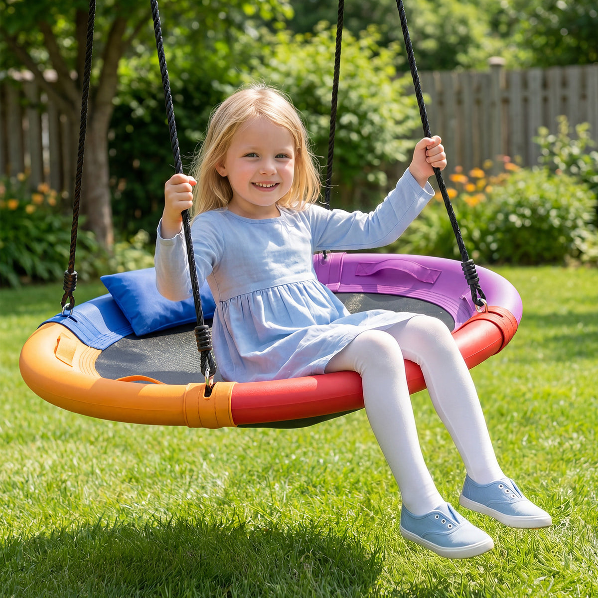 100/120 cm Tree Swing, Saucer Flying Swing with Soft Headrest, Built-in Handles and Adjustable Hanging Straps