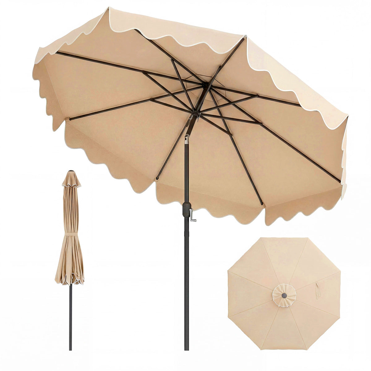 2.7M Patio Umbrella with Push Button Tilt Crank and 8 Metal Ribs