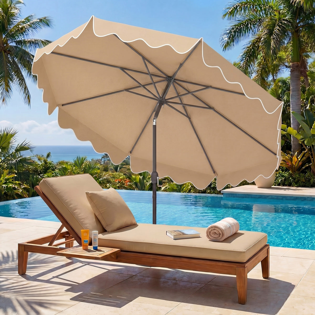 2.7M Patio Umbrella with Push Button Tilt Crank and 8 Metal Ribs