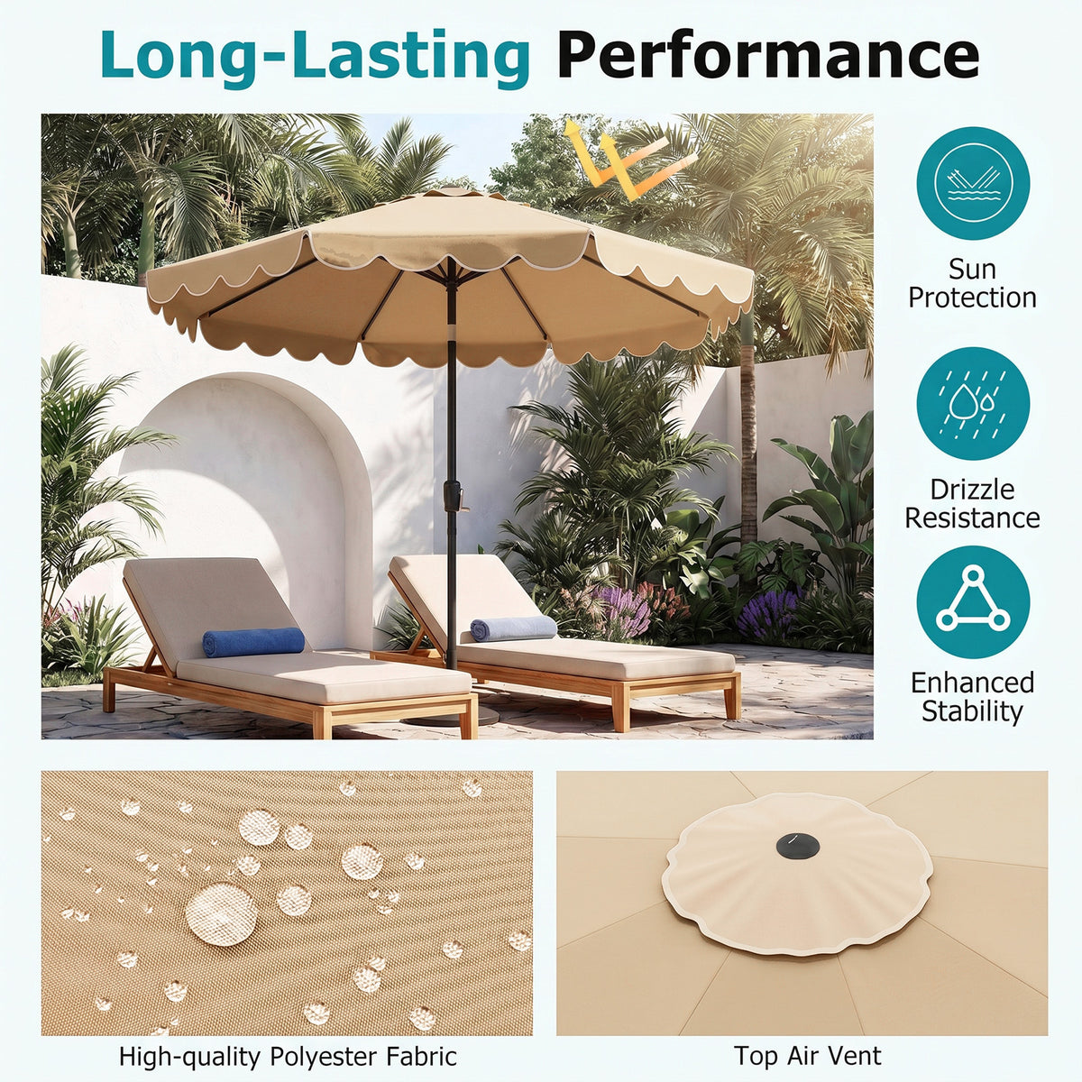 3M Patio Umbrella with Push Button Tilt and Crank
