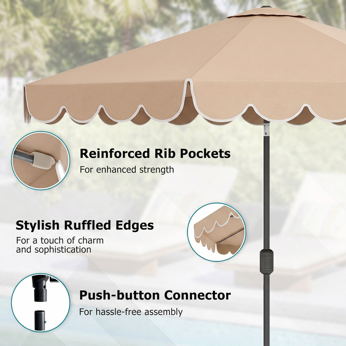 3M Patio Umbrella with Push Button Tilt and Crank