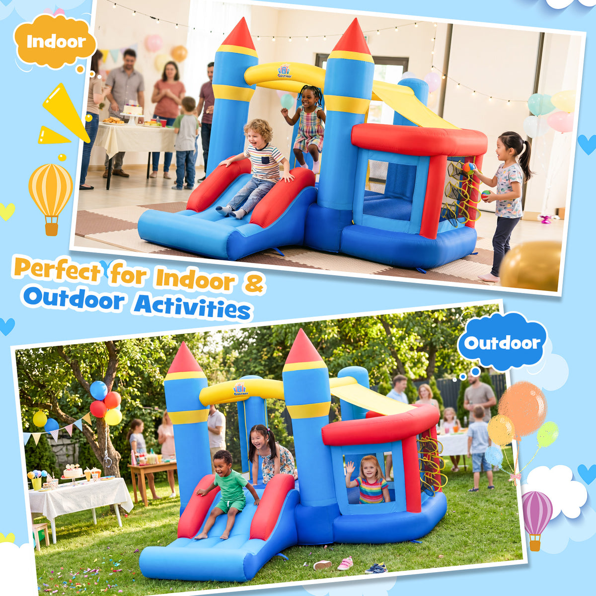 5-in-1 Inflatable Kids Jumping Castle Bouncer with Slide (No Blower)