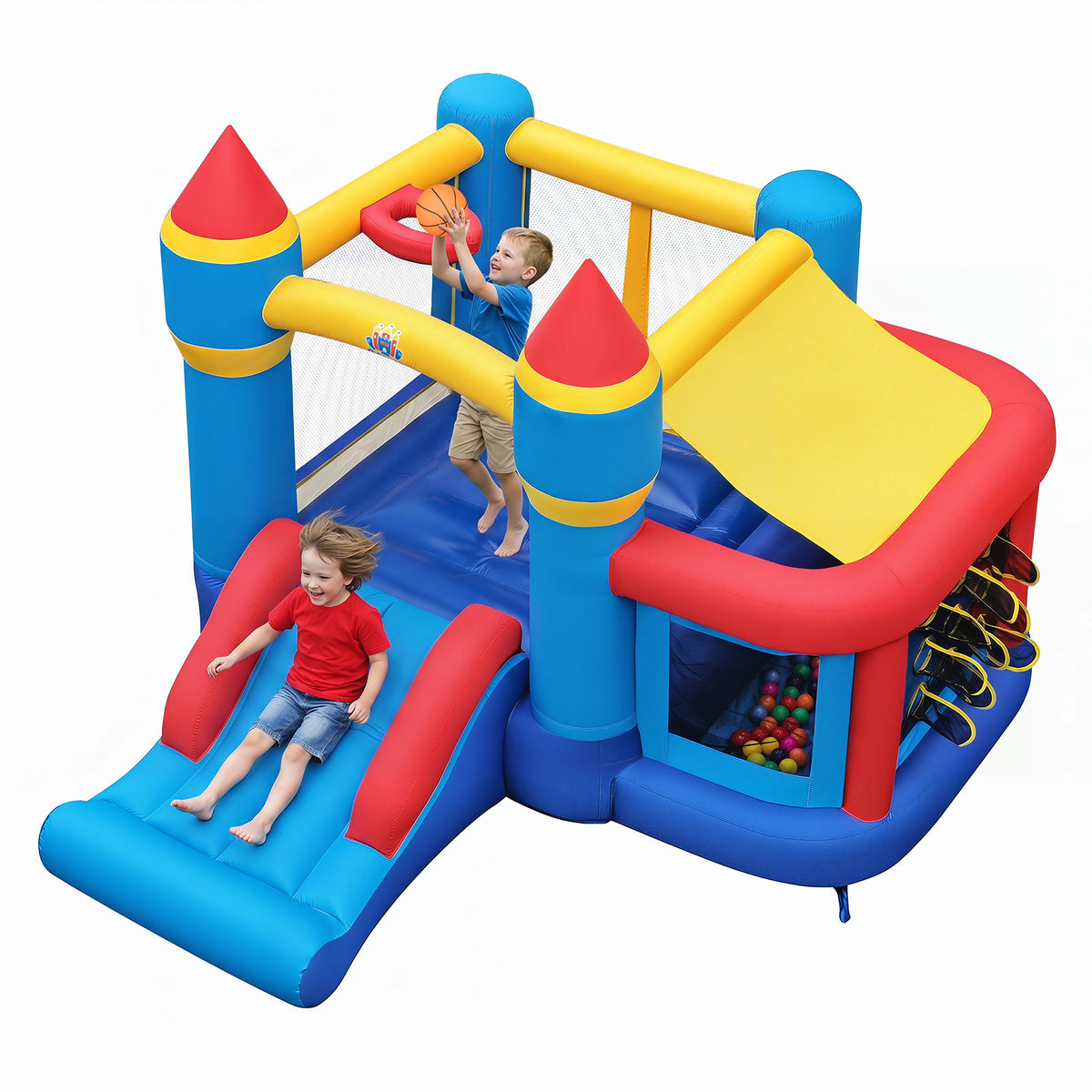 5-in-1 Inflatable Kids Jumping Castle Bouncer with Slide (No Blower)