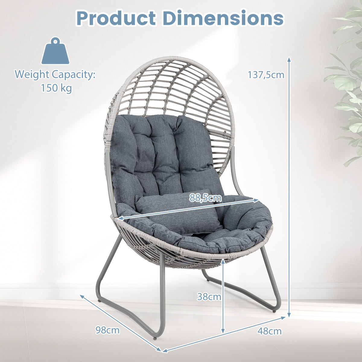 PE Wicker Egg Chair with Removable Seat and Back Cushion