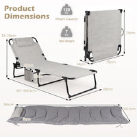 Folding Sun Lounger Foldable Beach Sun Lounger with Adjustable Backrest