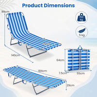 Folding Sun Lounger Reclining Beach Chair with Adjustable Backrest