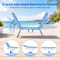 Folding Sun Lounger Reclining Beach Chair with Adjustable Backrest